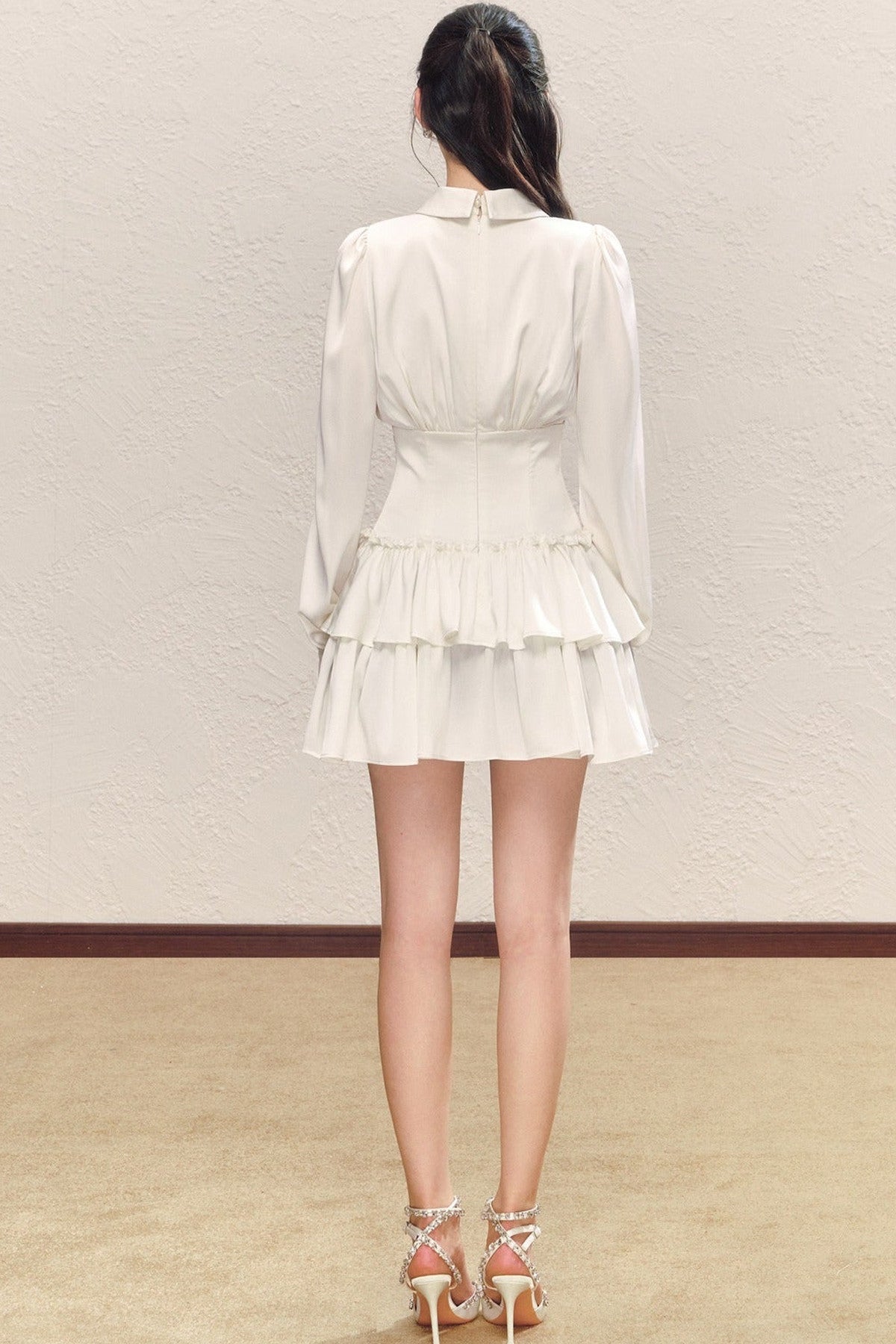 Satin Ruched Ruffle Dress