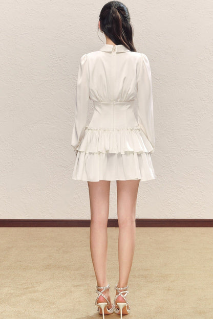 Satin Ruched Ruffle Dress