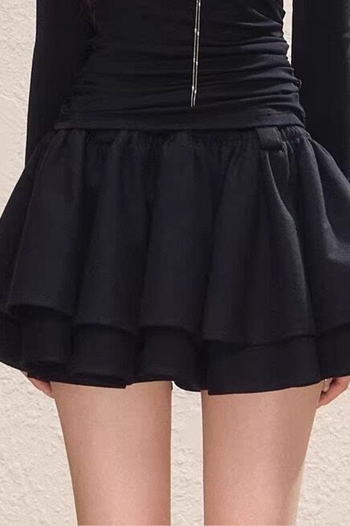 Asymmetrical Collar Long-Sleeved Knit Top and Skirt Set-Up