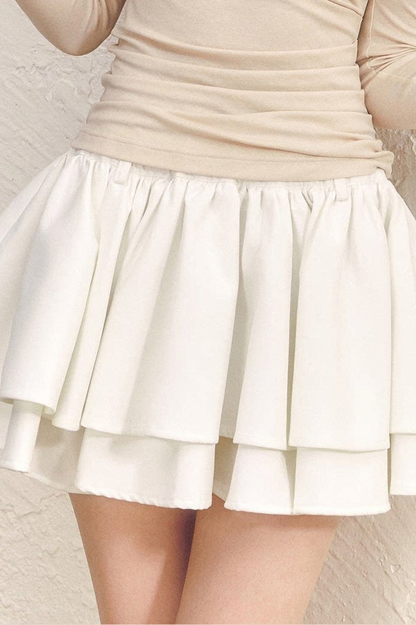 Asymmetrical Collar Long-Sleeved Knit Top and Skirt Set-Up