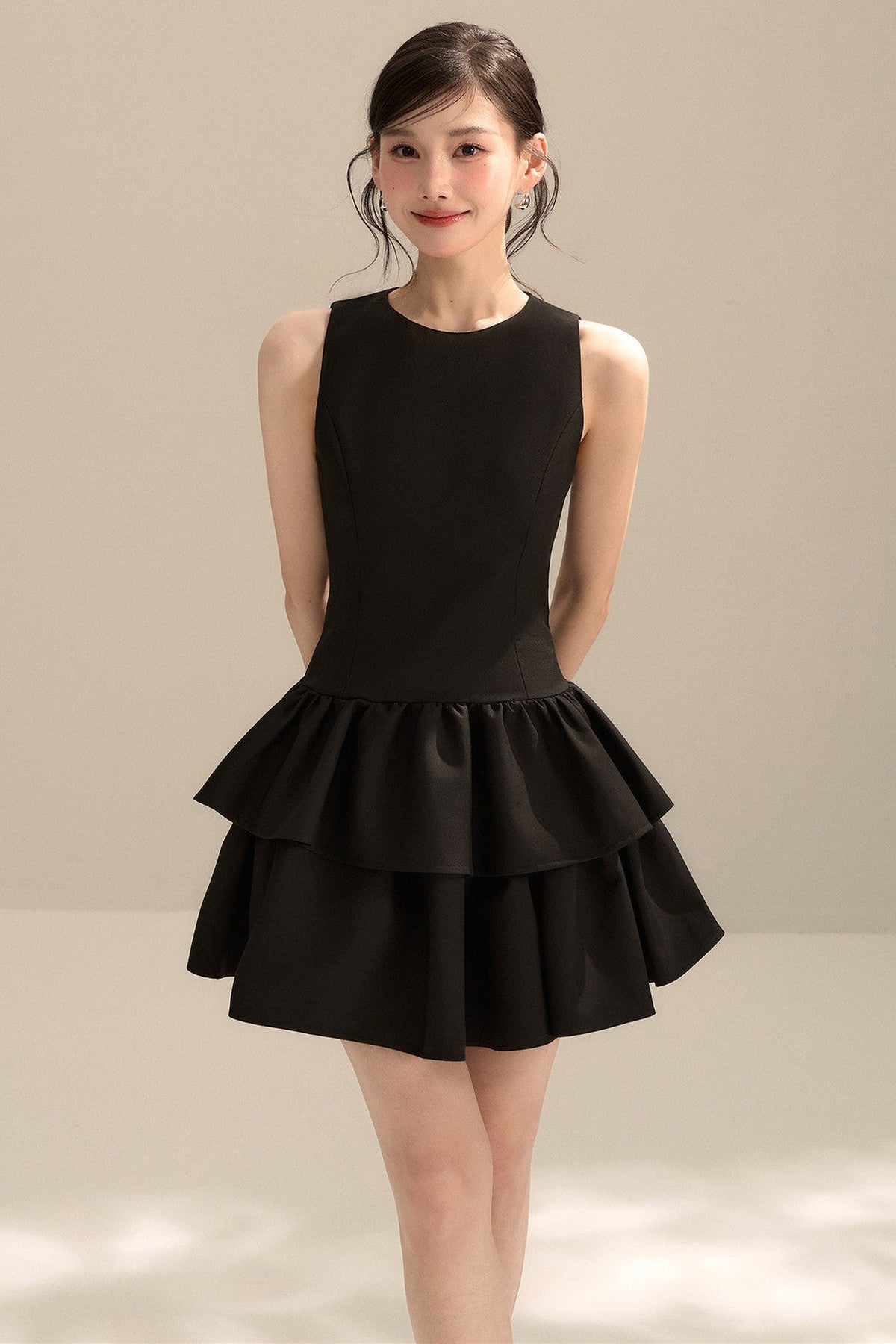 Black Sleeveless Puffy Tank Dress