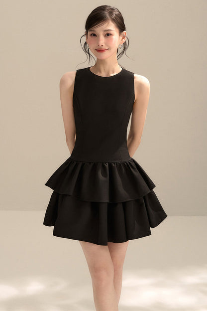Black Sleeveless Puffy Tank Dress