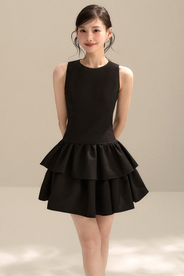 Black Sleeveless Puffy Tank Dress