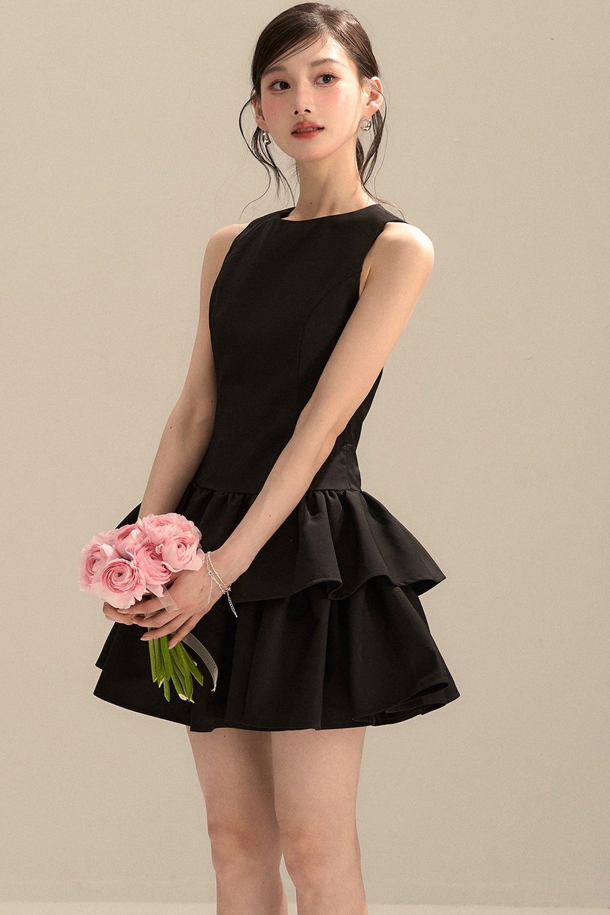 Black Sleeveless Puffy Tank Dress