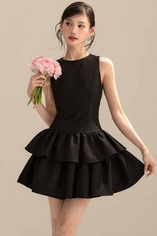 Black Sleeveless Puffy Tank Dress