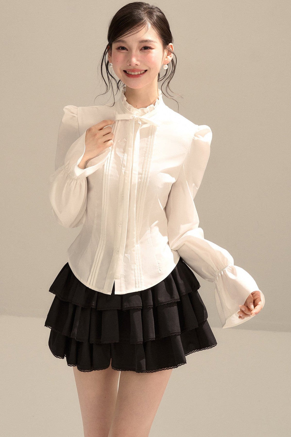 Bow Tie Puff Sleeve Shirt