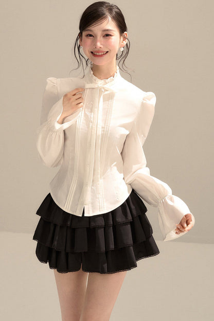 Bow Tie Puff Sleeve Shirt