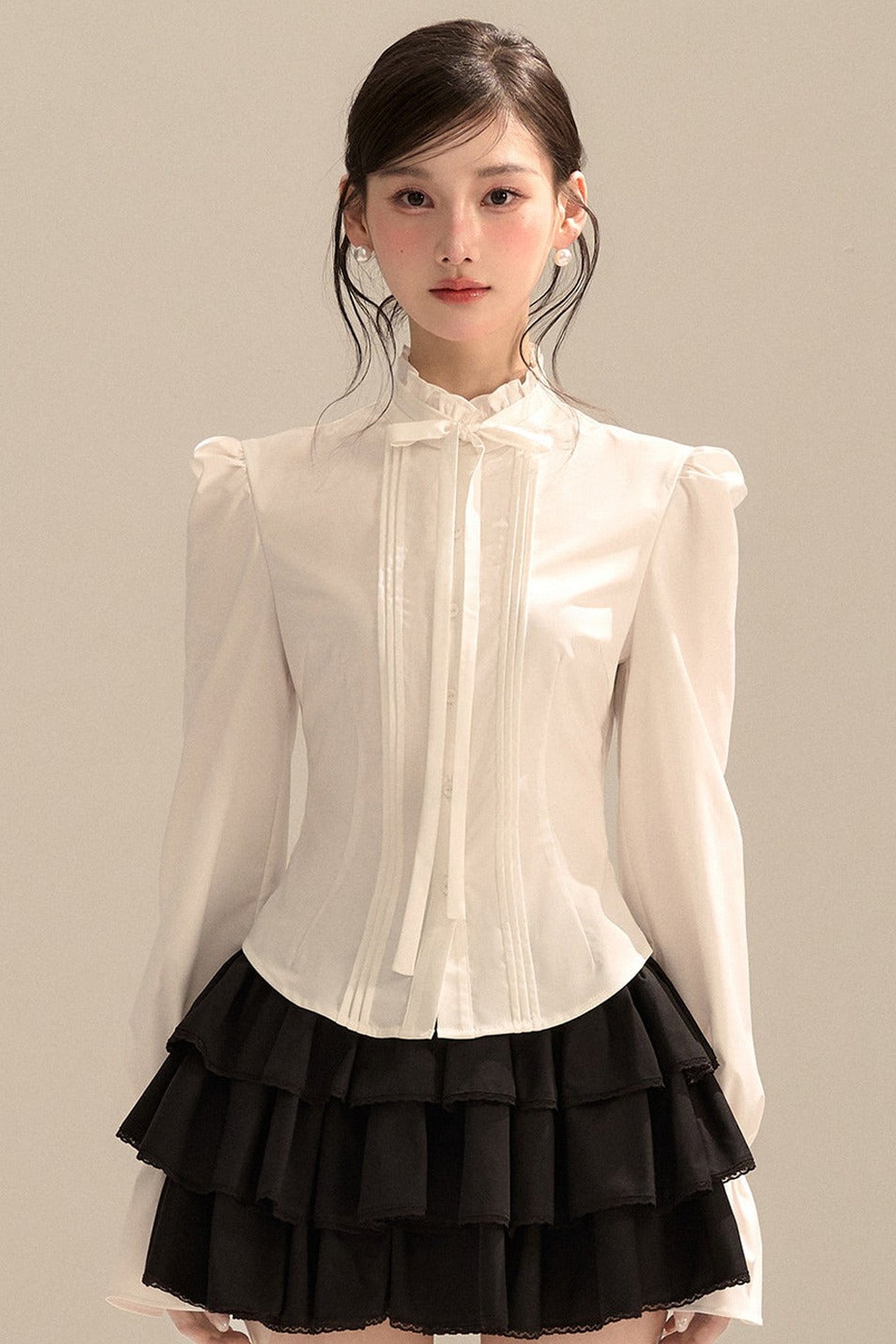 Bow Tie Puff Sleeve Shirt