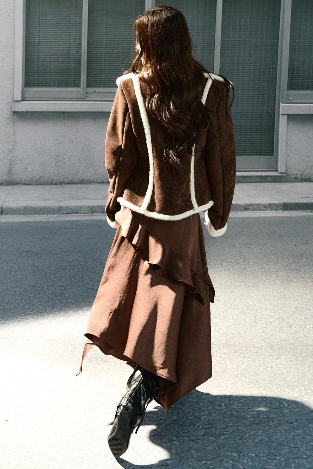 Brown Stand Collar Shearling Jacket