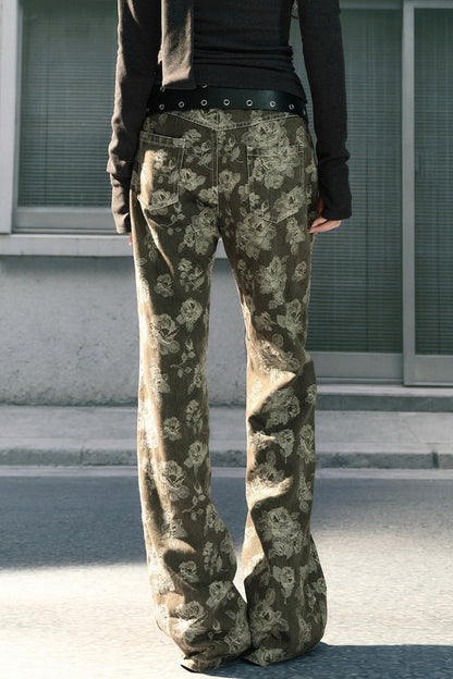 Vintage Jacquard Straight-Leg Flared Jeans
