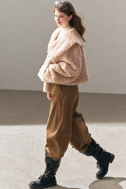 Large Lapel Textured Faux Fur Teddy Jacket