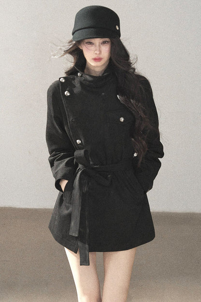 Ruffled High-Neck Trench Coat