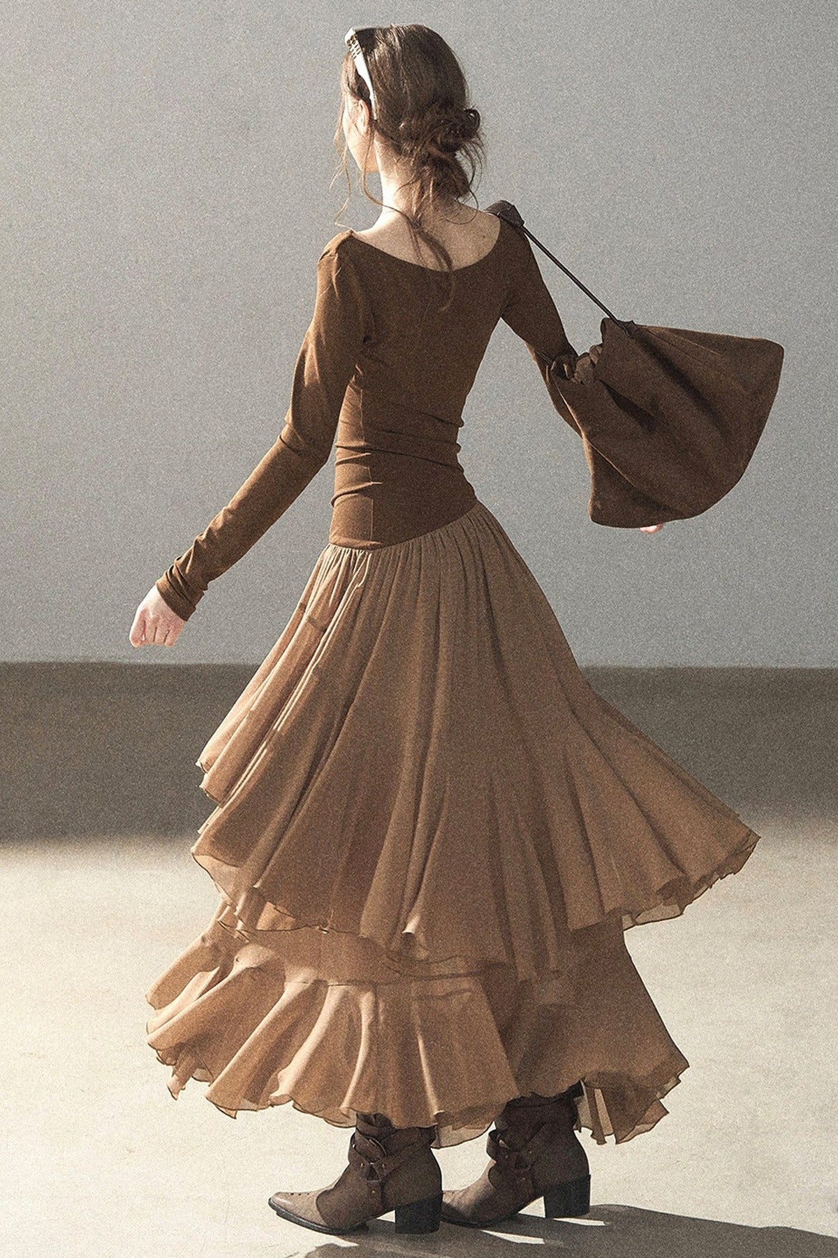 Layered Patchwork Flared Long Dress