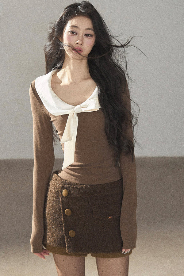 White Bow Knit T-Shirt