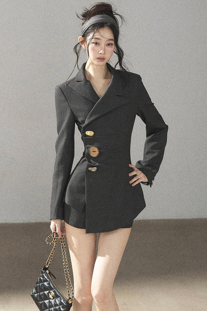 Dark Rock Gray Blazer and Shorts Set-Up