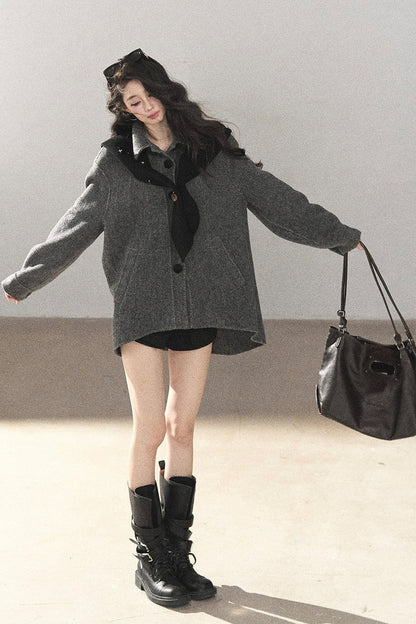 Double-Sided Herringbone Woolen Coat