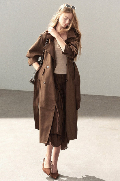 Long Double-Breasted Trench Coat