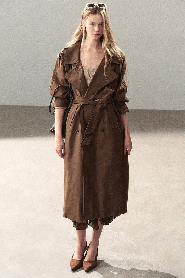 Long Double-Breasted Trench Coat