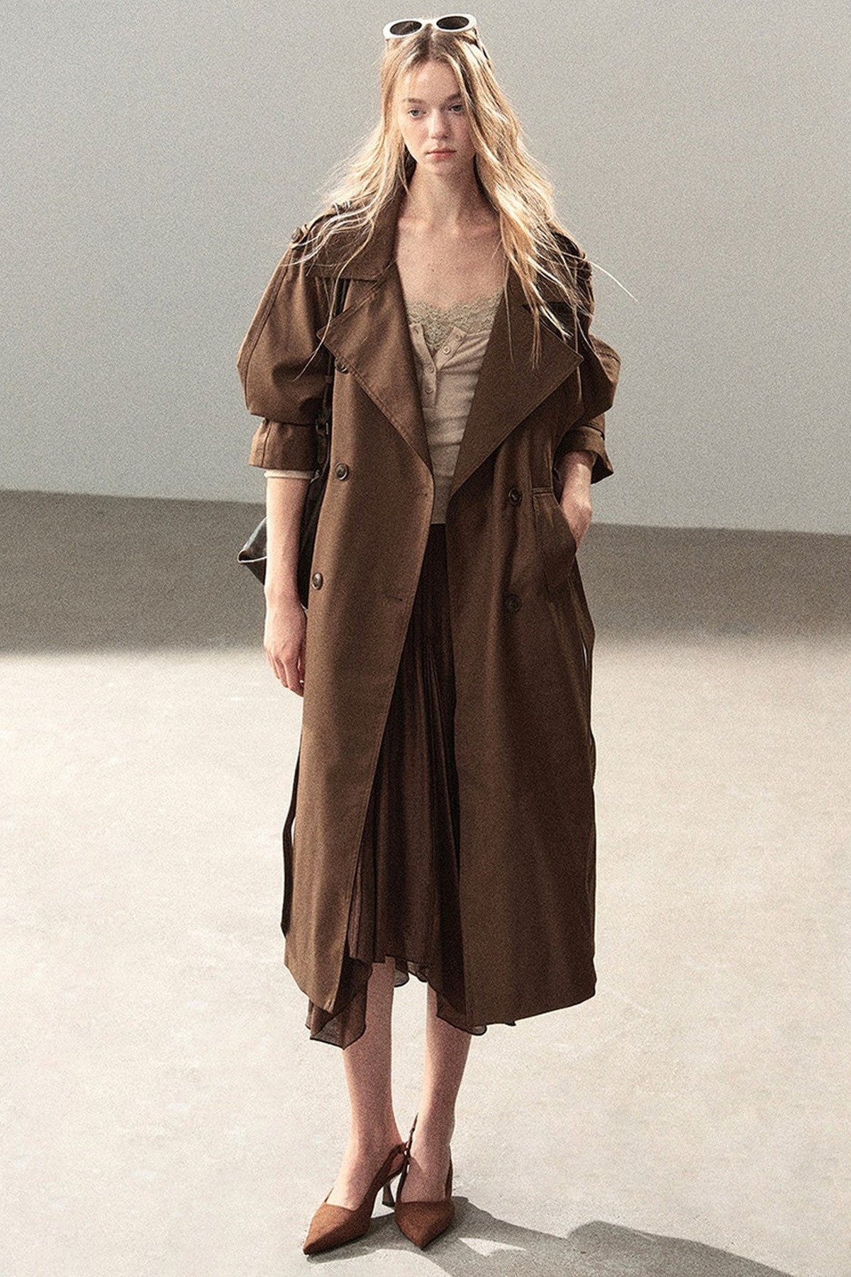 Long Double-Breasted Trench Coat