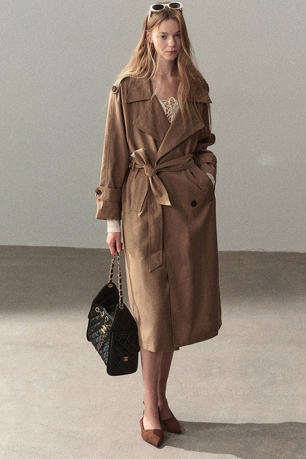 Long Double-Breasted Trench Coat