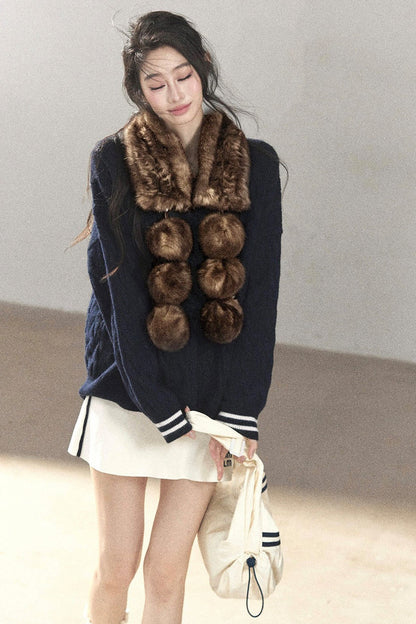 Fluffy Pom-Pom Eco-Fur Scarf