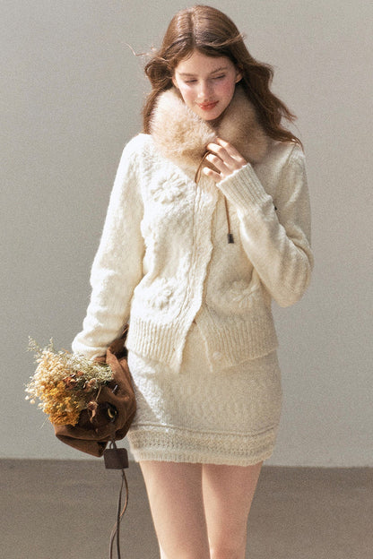 French Mercerized Wool Crochet Floral Cardigan and Skirt Set-Up