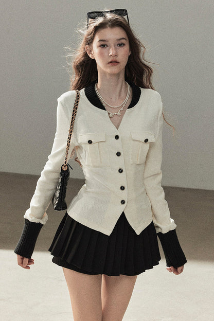 Little Style Waffle Knit Top and Pleated Skirt Set-Up