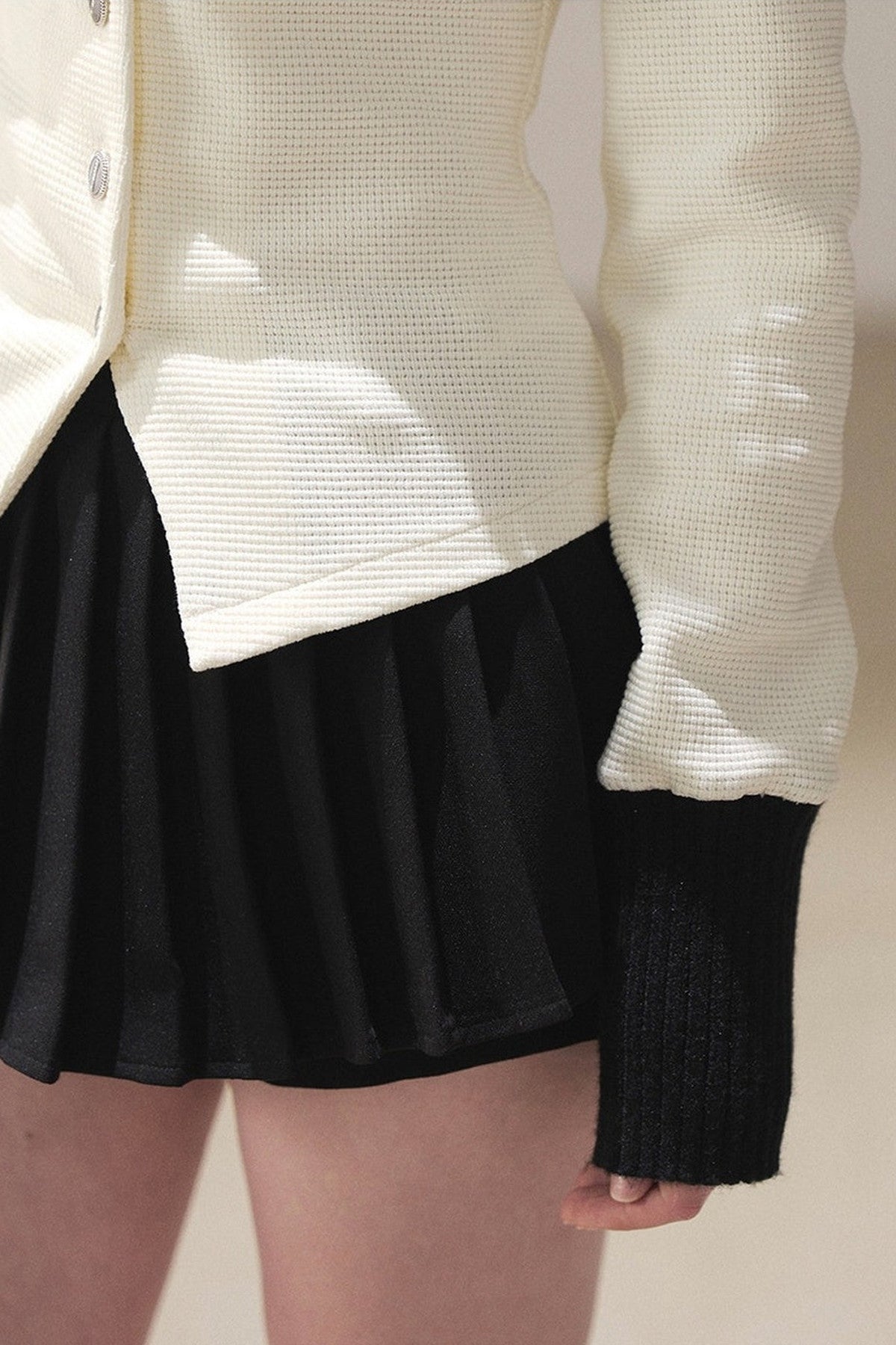 Little Style Waffle Knit Top and Pleated Skirt Set-Up