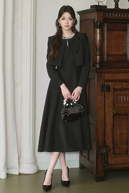 Black Rhinestone Petal Jacket