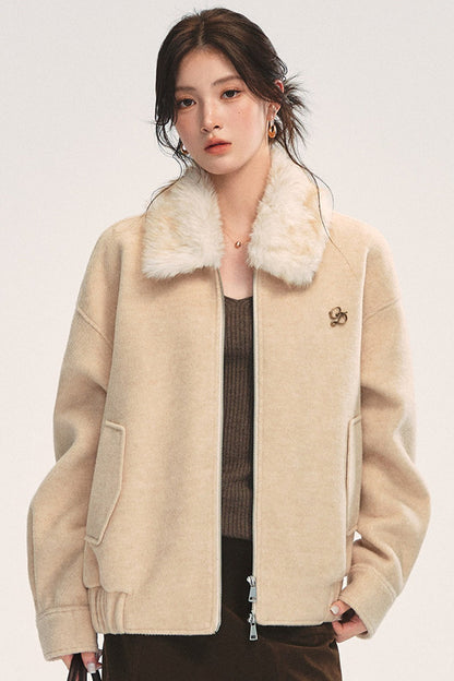 Oatmeal Loose Off-Shoulder Jacket