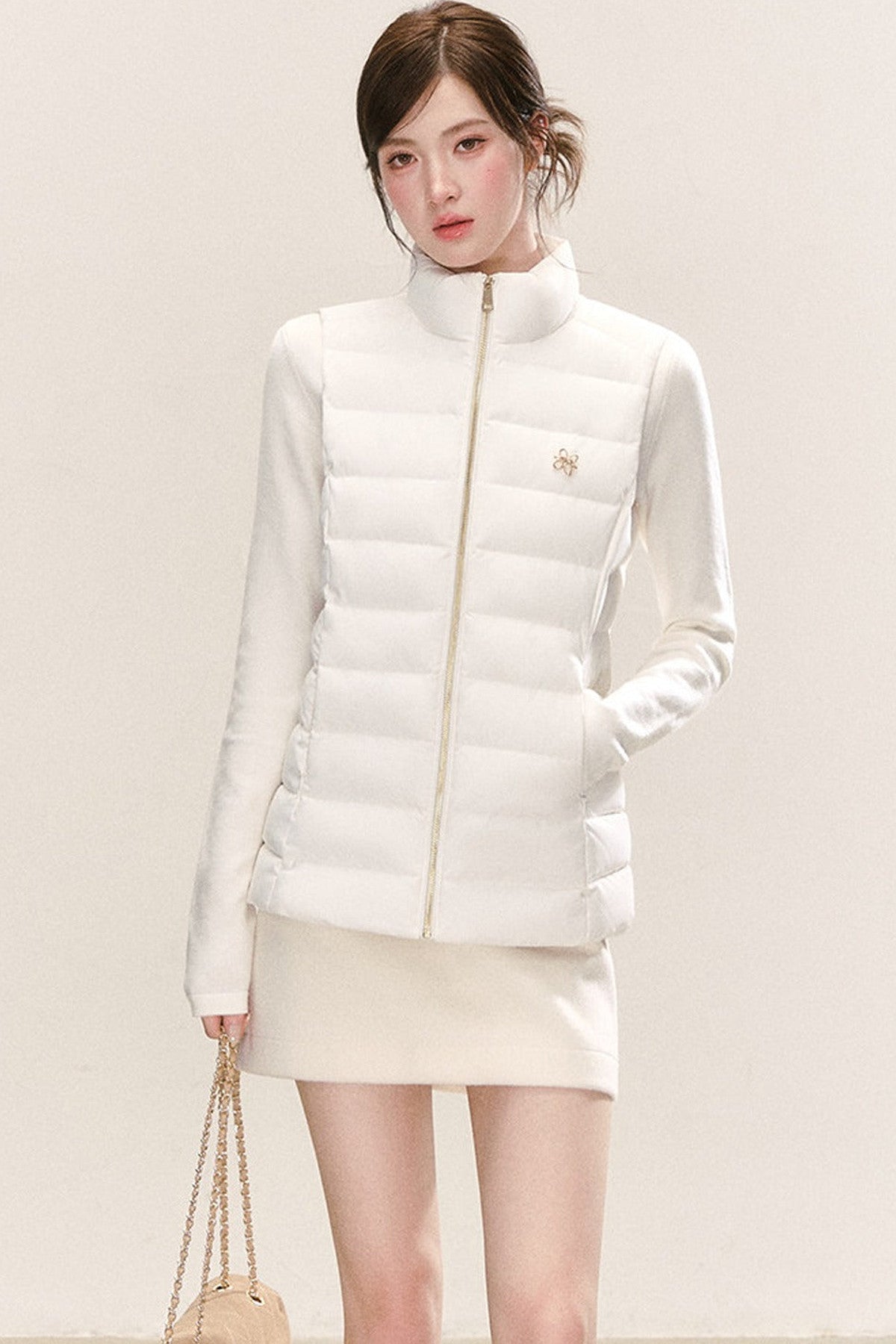 White Duck Down Long Sleeve Gilet Jacket