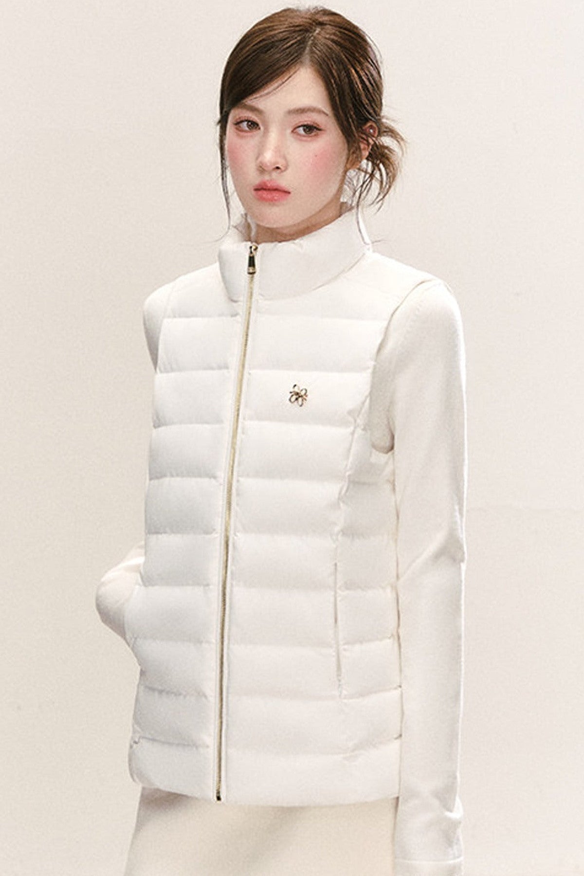 White Duck Down Long Sleeve Gilet Jacket
