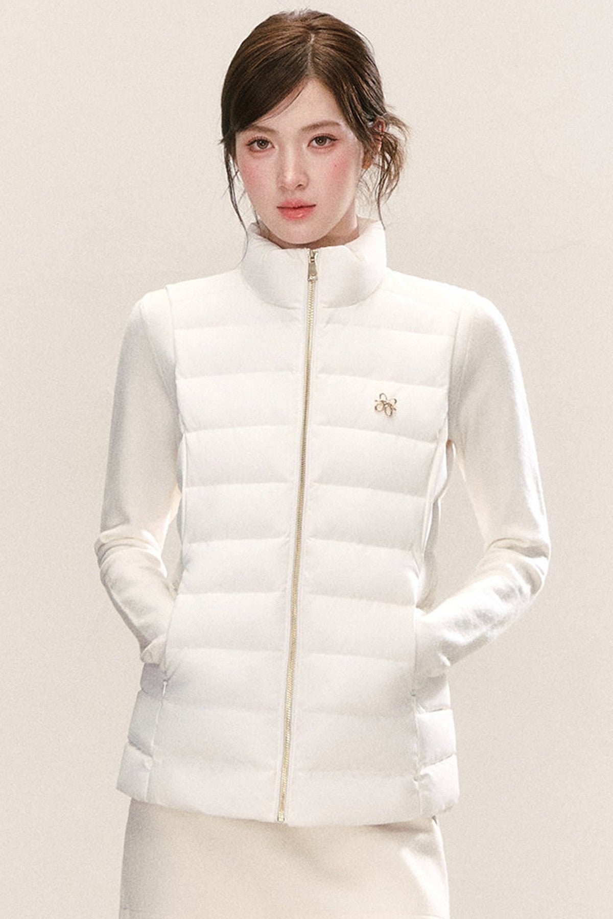 White Duck Down Long Sleeve Gilet Jacket