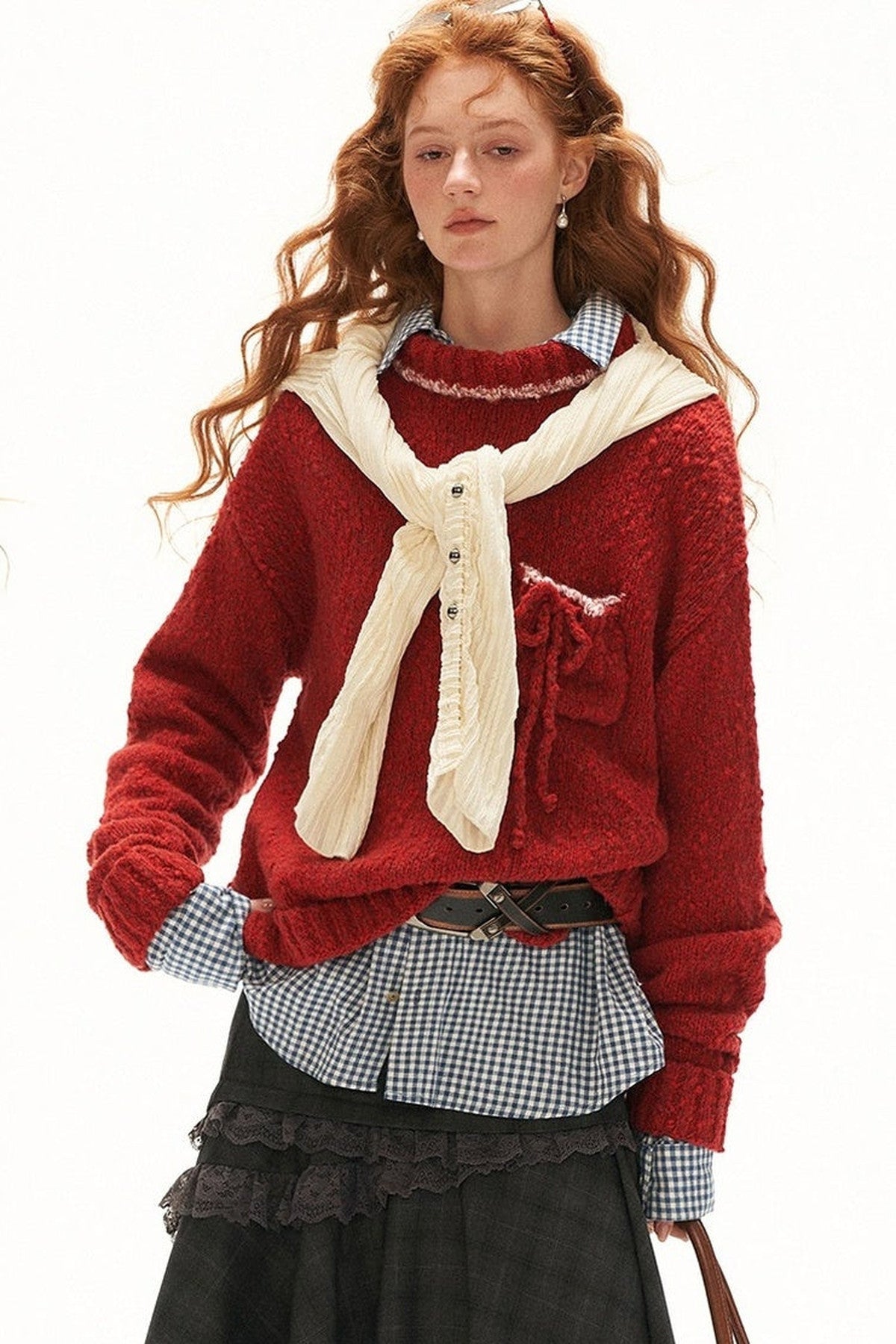Loose Wool Yarn High Collar Pocket Sweater