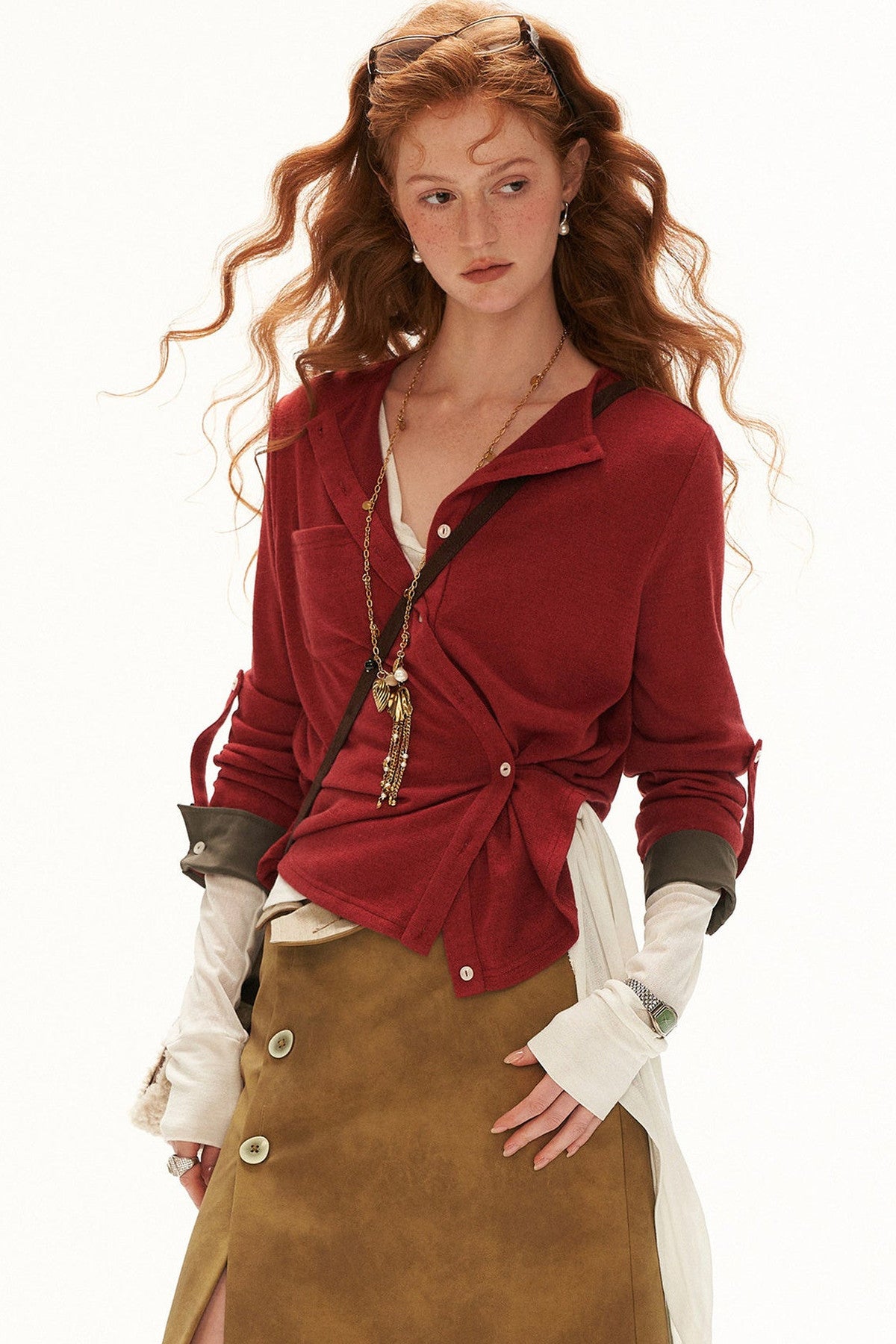 Button-Up Waist-Slimming Shirt Top