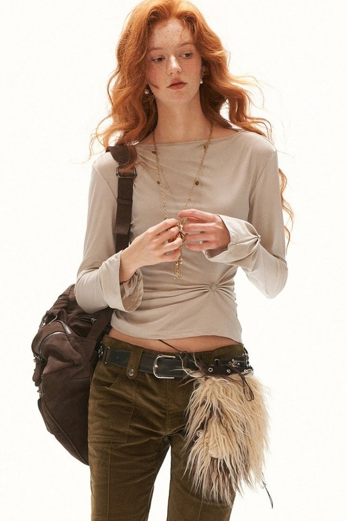 Pleated Long-Sleeved T-Shirt