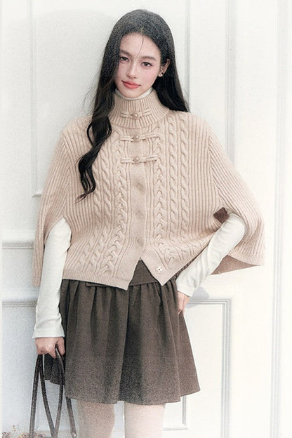 New Chinese Style Cable Knit Cape