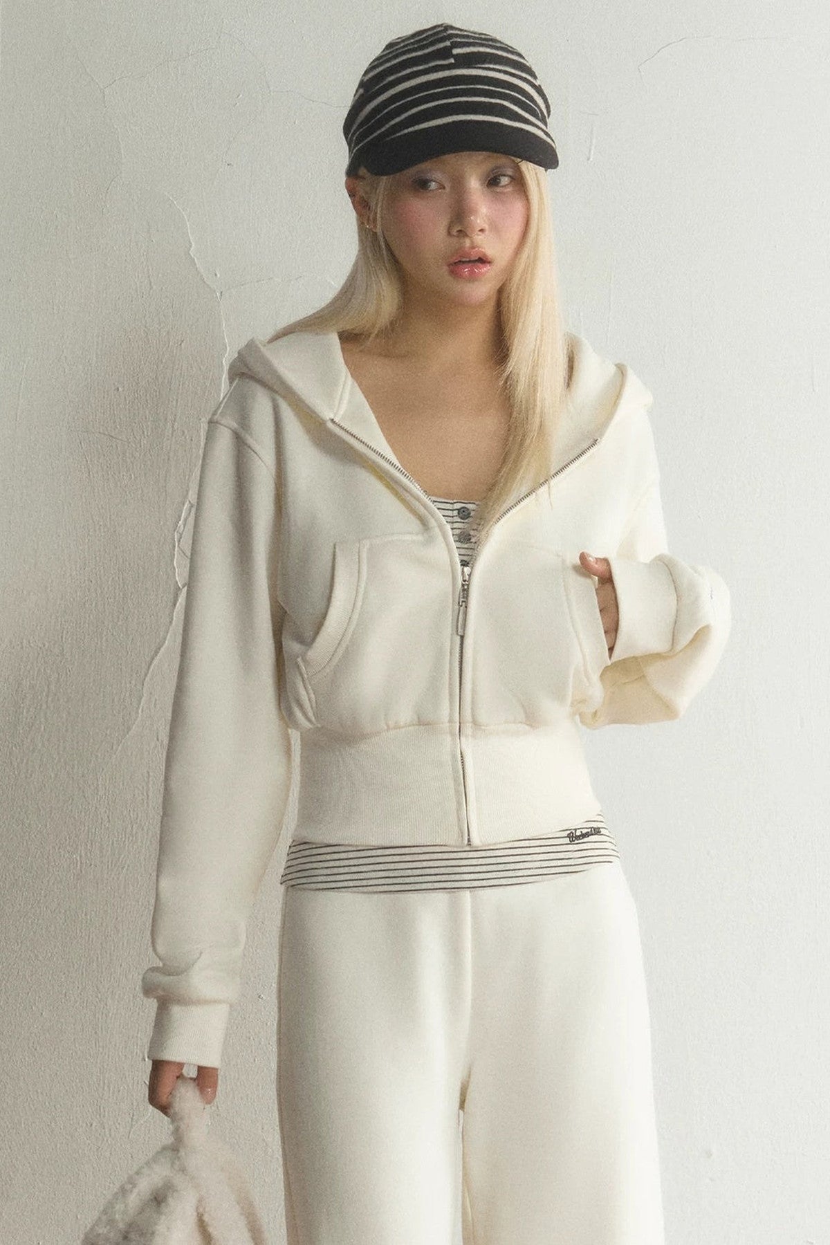 Short Hooded Sweatshirt Jacket and Pants Set-Up