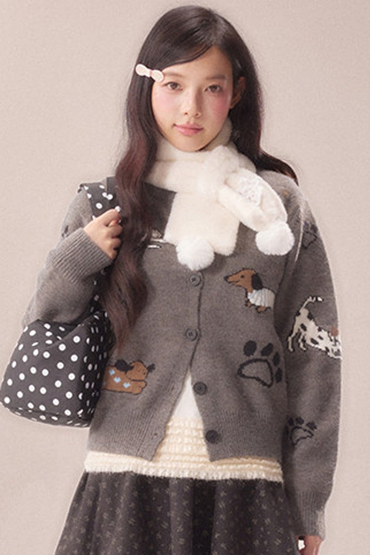 Paw Print Jacquard Knit Cardigan