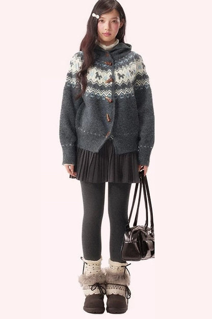 Fair Isle Toggle Knit Cardigan