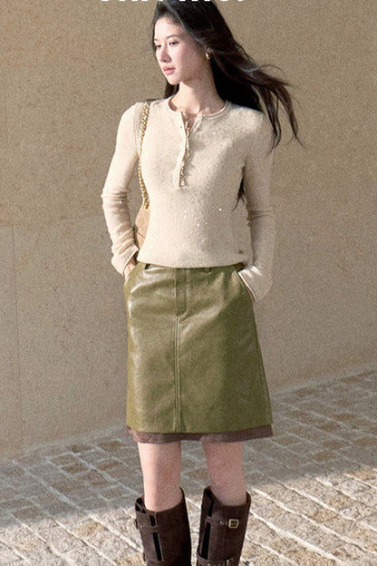Wool Blend Sequin Lace Trim Top
