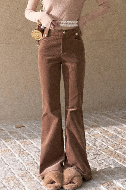 High-Waisted Corduroy Flared Belt Loops Pants