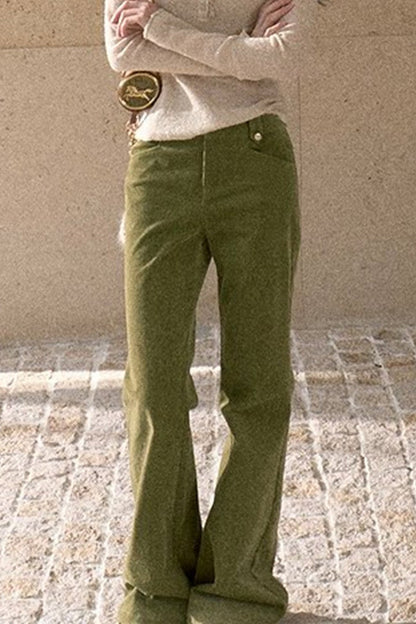 High-Waisted Corduroy Flared Belt Loops Pants