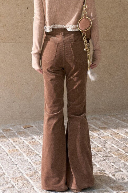 High-Waisted Corduroy Flared Belt Loops Pants