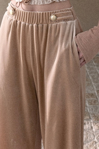 Lace Knit Long-Sleeve Top and Drape Velvet Straight-Leg Pants Set-Up