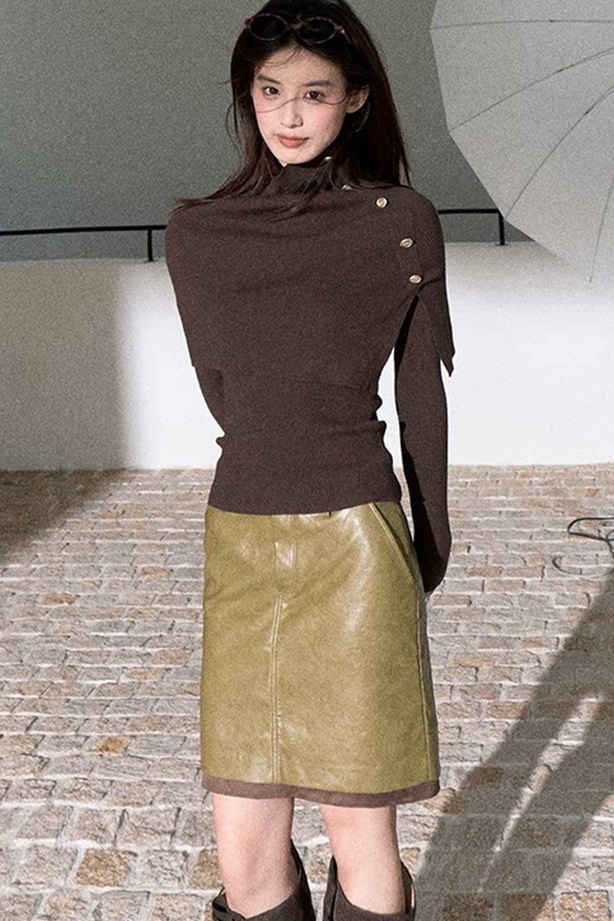 Autumn Thoughts Cape Knit Top and Base Layer Set