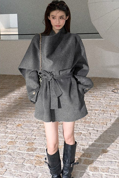 Double-Sided Wool Scarf Collar Coat