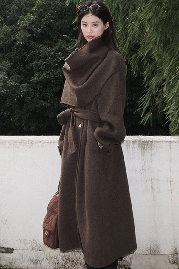Double-Sided Wool Scarf Collar Coat