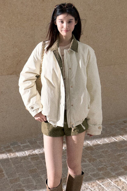 Suede Spliced 95% White Duck Down Jacket