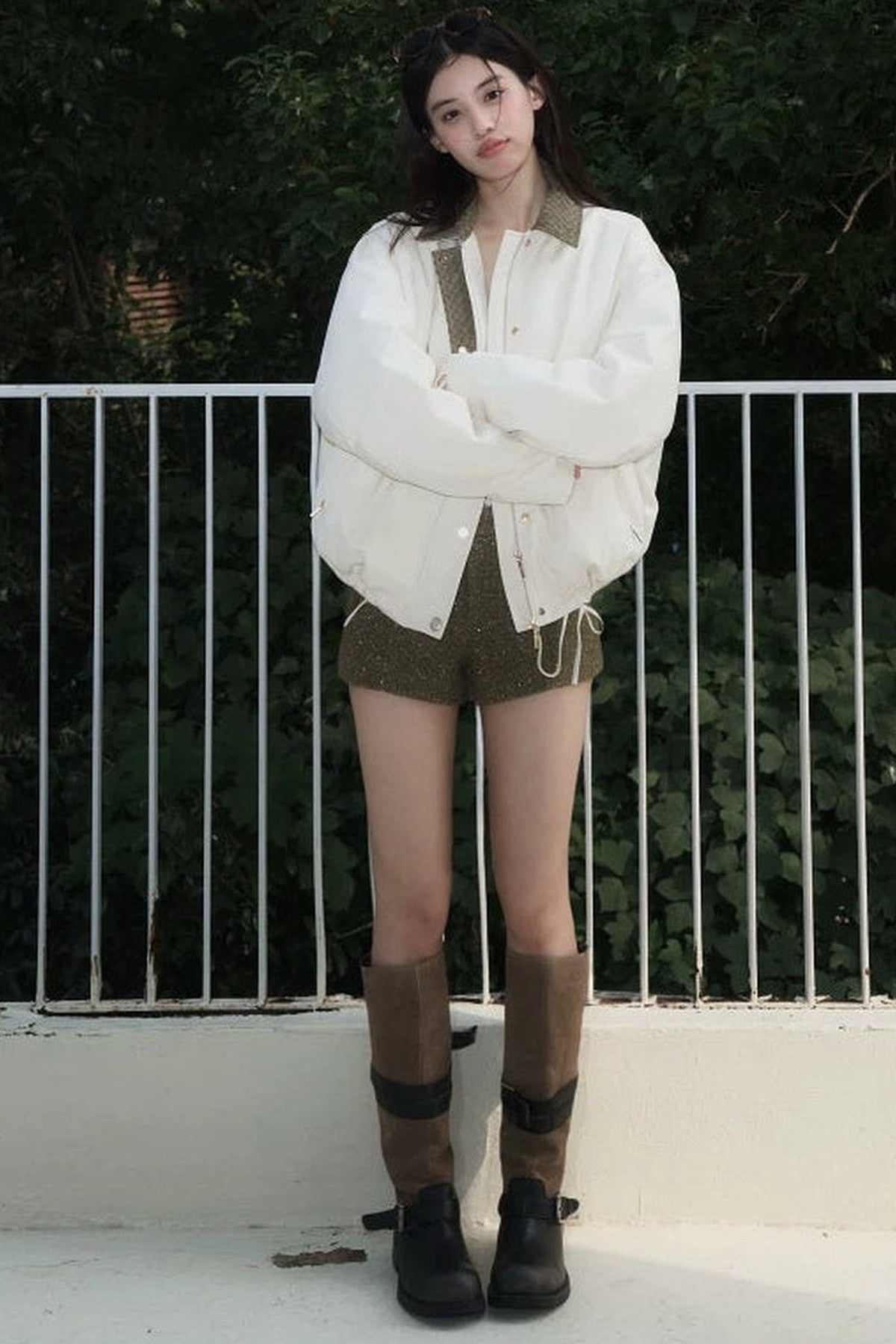 Suede Spliced 95% White Duck Down Jacket